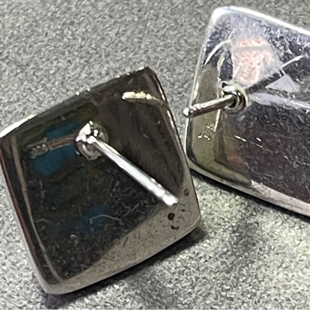 Solid Sterling Silver Square With Round Blue Soda… - image 5